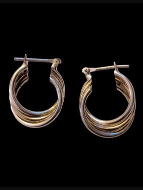 925 Sterling Silver Italy Two Tone Hollow Tube Twist 21.5mm Hoop Earrings
